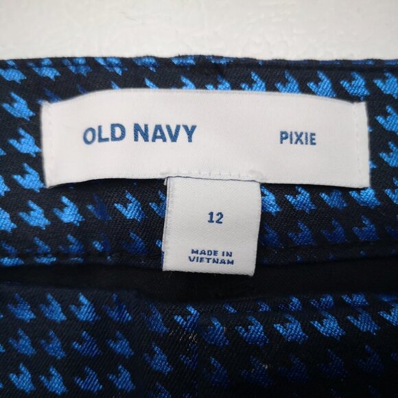 Old Navy Pixie Slim Leg Ladies Size 12 Royal Blue & Black Houndstooth Pants - Picture 3 of 14